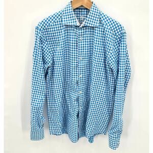 Bugatchi Uomo Blue Plaid Button Down Shirt // 15 .5, 34/35